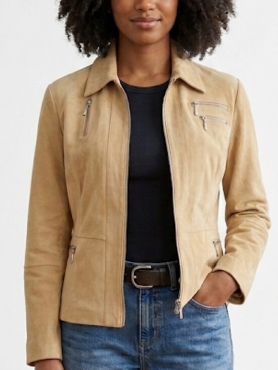 Vera Pelle Jackets & Blazers - Women’s Tan Suede Moto  Zip-Front Leather Jacket